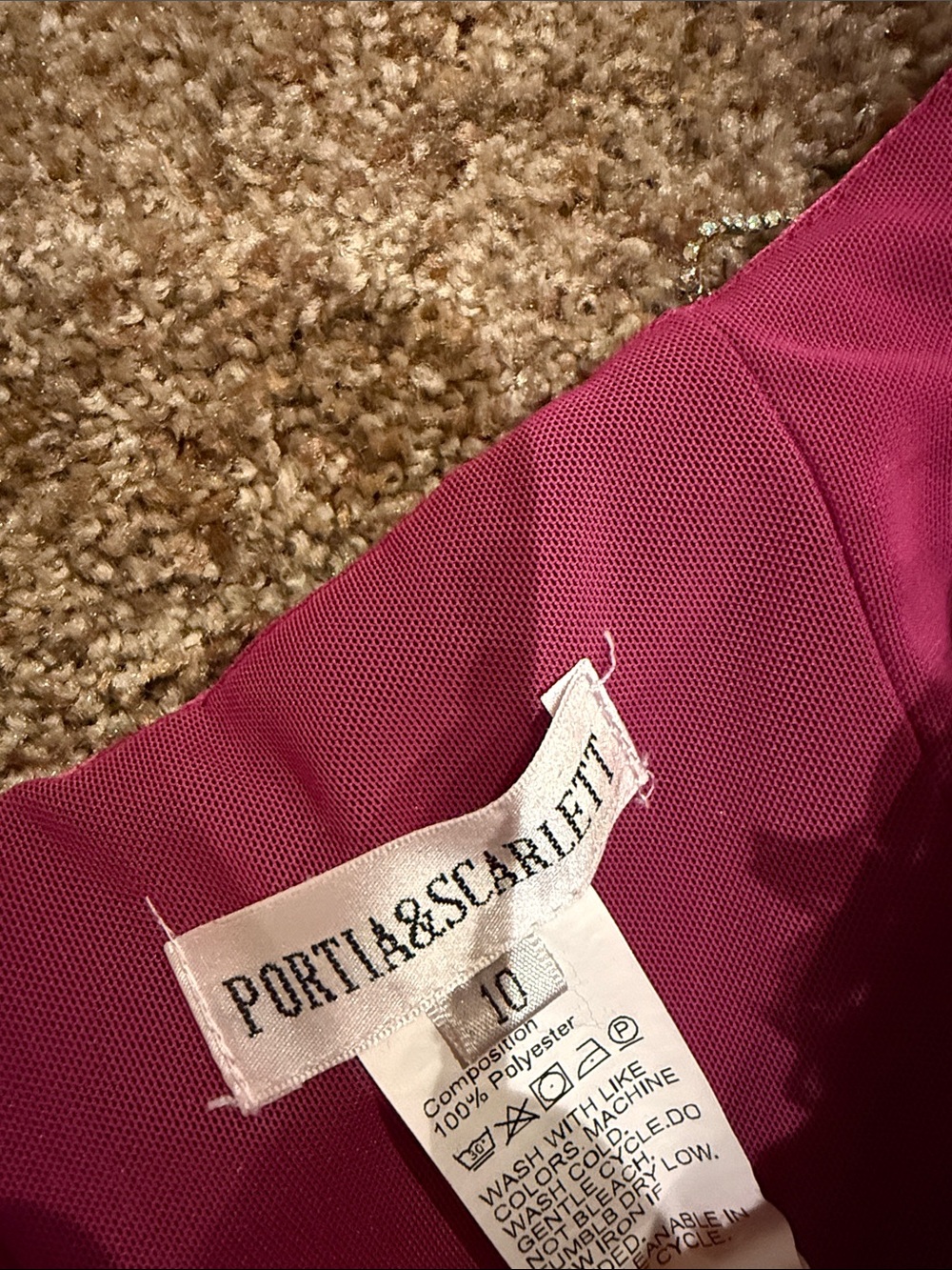 Portia and Scarlett Off-Shoulder Fuchsia Velvet Evening Gown with Beaded Fringe - Picture 7 of 13